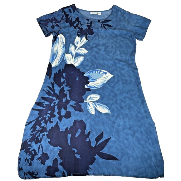 National Since 1952 Hawaiian Dress Women’s Petit Large Blue White Floral Pattern - Picture 1 of 13